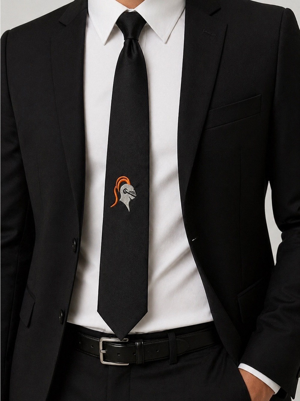 Black Embroidered Knight Tie Classic Microfiber